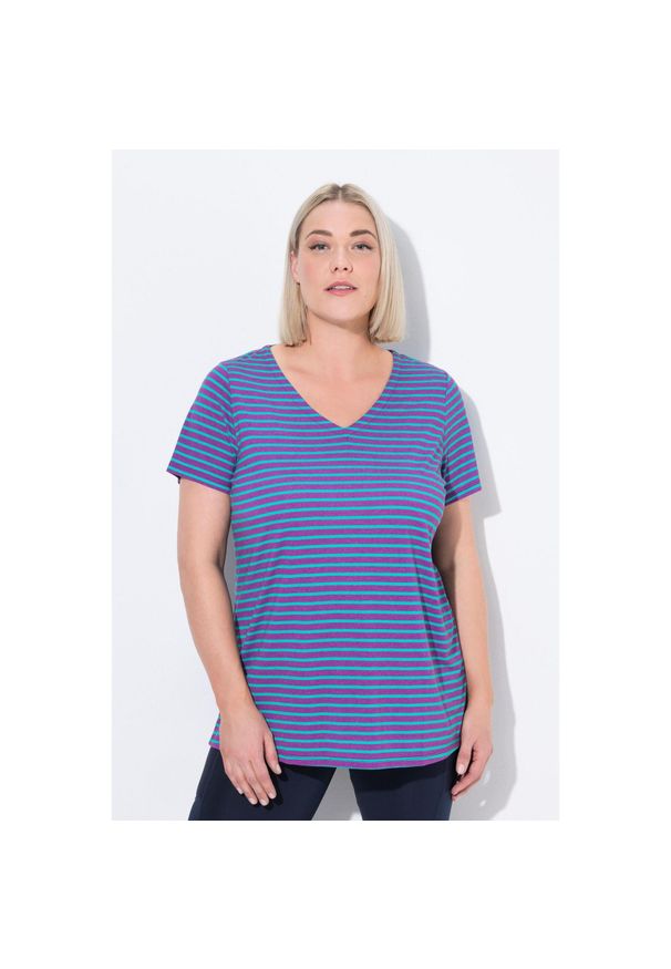 ULLA POPKEN - Damskie Koszulka funkcyjna prążkowanie klasyczny krój dekolt w serek rękaw 1/2. Typ kołnierza: dekolt w serek. Kolekcja: plus size. Kolor: wielokolorowy, fioletowy, różowy. Materiał: poliester, materiał, wiskoza. Sport: turystyka piesza