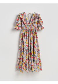 Reserved - Wzorzysta sukienka maxi - lawendowy. Kolor: fioletowy. Materiał: tkanina, bawełna. Długość: maxi #1