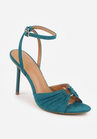 Renee - Niebieskie Sandały VICES na Szpilce Zdobione Marszczeniem i Aplikacją Synalirea. Zapięcie: pasek. Kolor: niebieski. Wzór: aplikacja. Obcas: na szpilce. Styl: klasyczny, elegancki #7