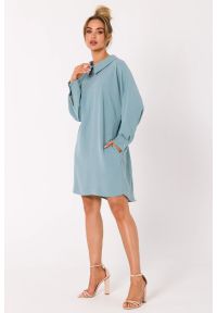 MOE - Sukienka koszulowa z dekoltem V na plecach niebieska. Kolor: czarny, różowy, niebieski. Typ sukienki: koszulowe #4