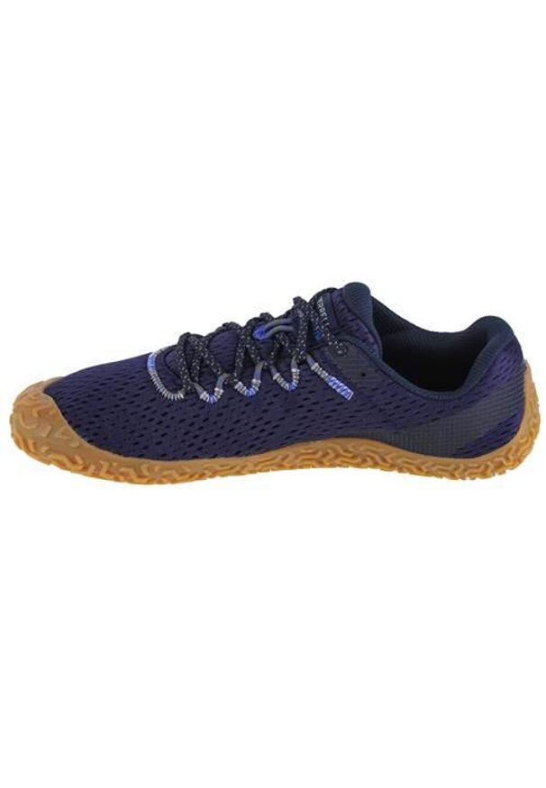Buty do biegania męskie, Merrell Vapor Glove 6. Zapięcie: sznurówki. Kolor: wielokolorowy, niebieski, fioletowy. Materiał: guma, zamsz, materiał, syntetyk. Szerokość cholewki: normalna. Sport: turystyka piesza