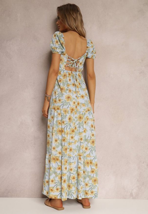 Renee - Jasnoniebieska Sukienka Svard. Typ kołnierza: dekolt gorset. Kolor: niebieski. Materiał: tkanina. Typ sukienki: gorsetowe. Styl: boho. Długość: maxi