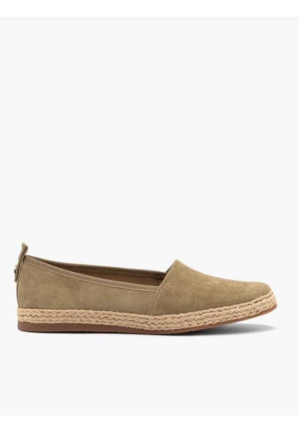 Ryłko - Oliwkowe espadryle damskie. Nosek buta: okrągły. Zapięcie: bez zapięcia. Kolor: oliwkowy. Materiał: skóra, welur. Sezon: wiosna, lato. Obcas: na obcasie. Styl: street, wakacyjny