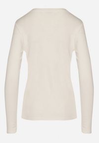 Born2be - Biała Bluzka Typu Longsleeve z Okrągłym Dekoltem Unelessa. Kolor: biały. Materiał: jeans. Długość rękawa: długi rękaw. Styl: klasyczny, elegancki #2