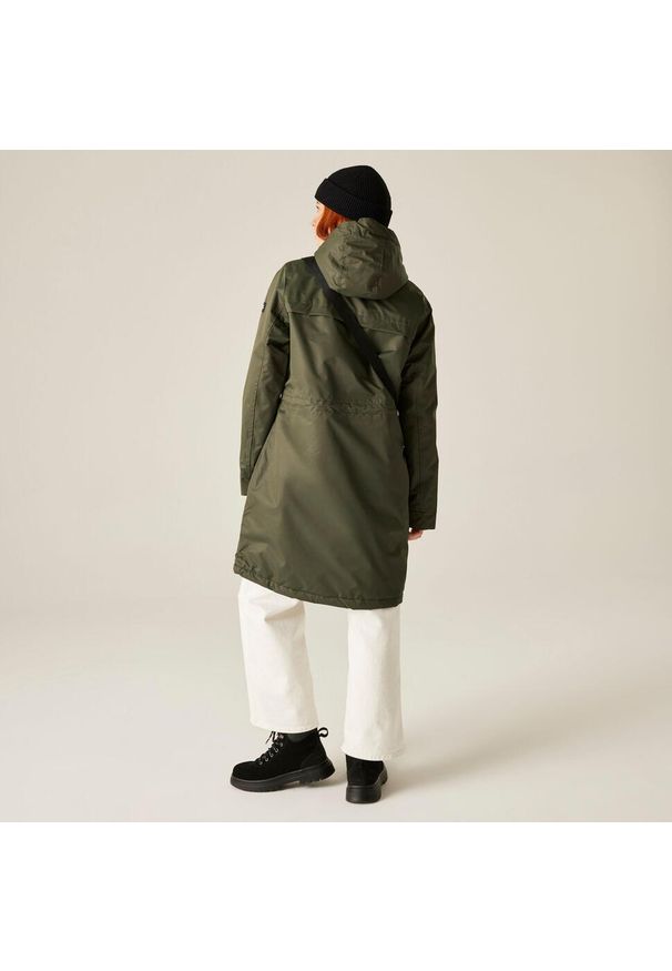 Kurtka przeciwdeszczowa z kapturem damska Regatta Romine II. Typ kołnierza: kaptur. Kolor: zielony, brązowy, wielokolorowy. Sezon: zima