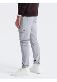 Ombre Clothing - Męskie spodnie STRAIGHT LEG cargo z trójkątnym pinem na kieszeni – szare V3 OM-PACG-0196 - XXL. Okazja: na co dzień. Kolor: szary. Materiał: bawełna, materiał, elastan. Wzór: gładki. Styl: elegancki, casual #3