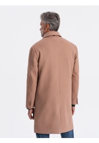 Ombre Clothing - Jednorzędowy męski długi płaszcz z kołnierzykiem i podpinką – brązowy V2 - Rozmiar: XL. Okazja: na co dzień. Typ kołnierza: kołnierzyk koszulowy, komin. Kolor: brązowy. Materiał: syntetyk, wiskoza, poliester, materiał. Długość: długie. Wzór: jednolity. Styl: wizytowy, casual, elegancki #4