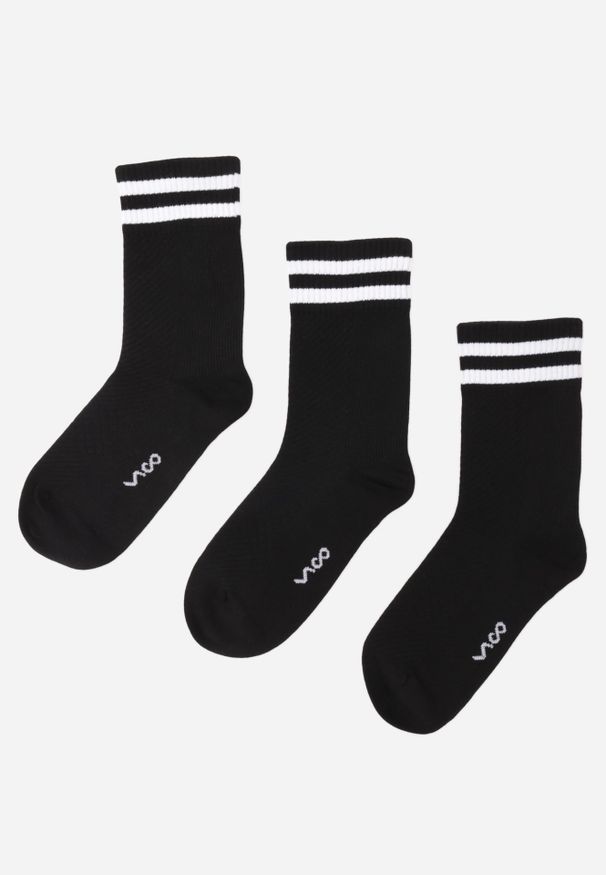 Renee - Czarne 3-pack Skarpety za Kostkę z Bawełną i Ozdobnymi Paskami Jellik. Kolor: czarny. Materiał: bawełna. Wzór: paski