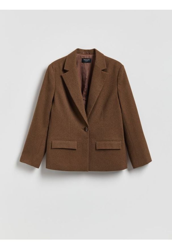 Reserved - Marynarka z dodatkiem wełny - brązowy. Kolor: brązowy. Materiał: wełna