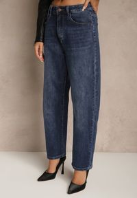 Renee - Niebieskie Bawełniane Jeansy Mom Fit z Wysokim Stanem Nelinela. Okazja: na co dzień. Stan: podwyższony. Kolor: niebieski. Styl: klasyczny, casual #5