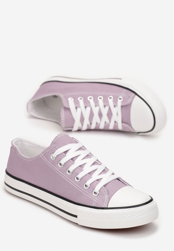 Born2be - Fioletowe Trampki Jazlyn. Wysokość cholewki: przed kostkę. Nosek buta: okrągły. Kolor: fioletowy. Materiał: kauczuk, materiał. Szerokość cholewki: normalna. Wzór: aplikacja, gładki. Styl: sportowy