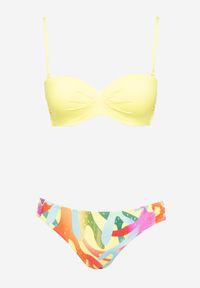 Born2be - Żółte Bikini Biustonosz z Marszczeniem i Majtki Figi Efrileia. Kolor: żółty. Wzór: ażurowy