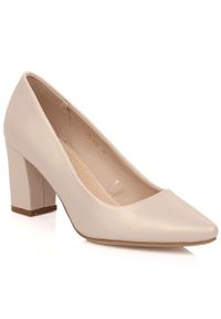 Czółenka damskie na słupku beż perła Sergio Leone PB414. Kolor: beżowy. Materiał: skóra ekologiczna. Szerokość cholewki: normalna. Obcas: na słupku #1