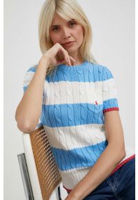 Polo Ralph Lauren sweter bawełniany lekki. Typ kołnierza: polo. Materiał: bawełna. Długość rękawa: krótki rękaw. Długość: krótkie. Wzór: ze splotem. Styl: klasyczny #1