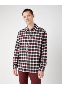 Wrangler - WRANGLER 1 PKT SHIRT MĘSKA KOSZULA MATERIAŁOWA W KRATKĘ KRATA DŁUGI RĘKAW W5D6LAH45. Materiał: materiał. Długość rękawa: długi rękaw. Długość: długie. Wzór: kratka