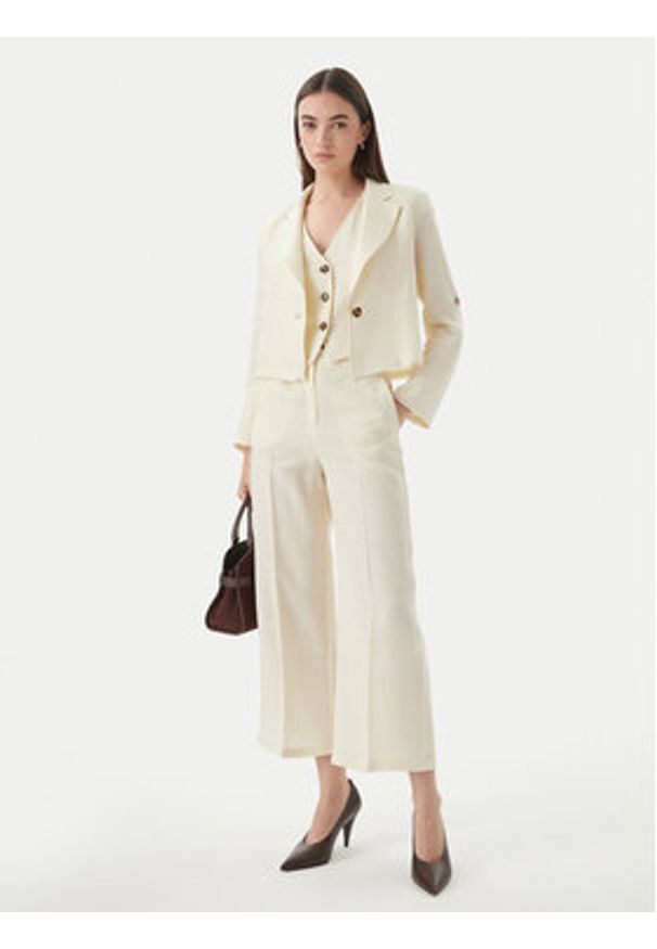 Marella Marynarka Papiro 2615041042 Écru Regular Fit. Kolor: kremowy. Materiał: len