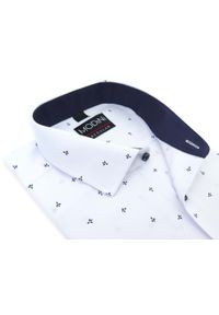 Modini - Biała koszula męska w granatowo-czerwony wzorek Y44. Kolor: biały, wielokolorowy, czerwony, niebieski. Materiał: bawełna, poliester, tkanina #1