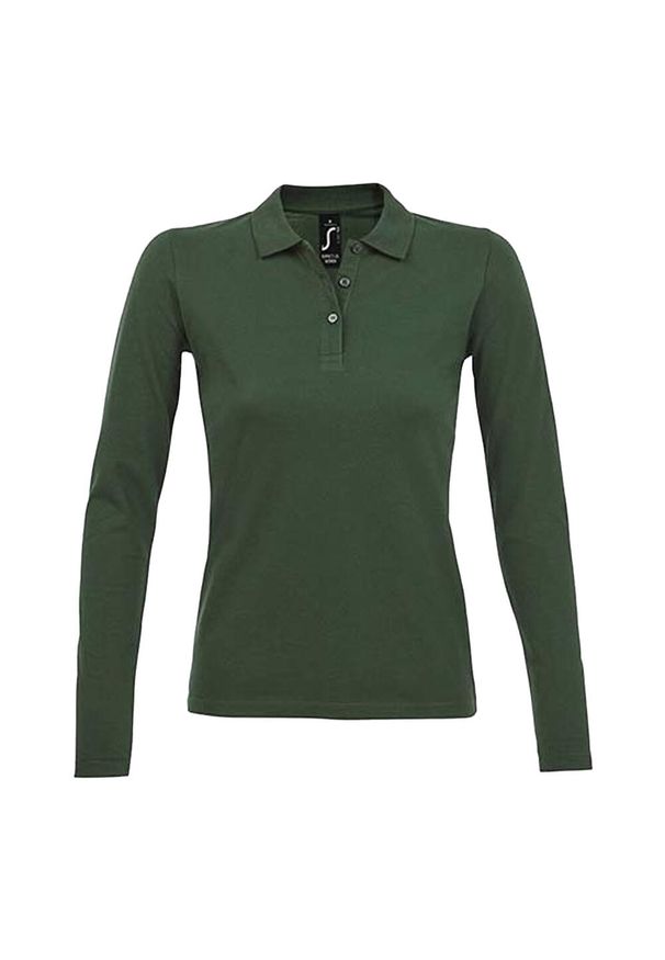 SOL'S - Damska Koszulka Polo Z Długim Rękawem Perfect Pique. Typ kołnierza: polo. Kolor: zielony. Długość rękawa: długi rękaw. Długość: długie