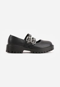 Born2be - Czarne Rockowe Półbuty Płaskie na Grubej Podeszwie z Dwoma Paskami Cellinis. Okazja: na co dzień. Zapięcie: pasek. Kolor: czarny. Materiał: jeans, dzianina. Wzór: paski. Styl: rockowy #2