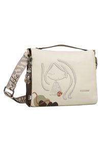 Torebka damska Anekke, z ozdobnym motywem i subtelnym logo zapinana na suwak wyposażona w regulowany pasek na ramię oraz dekoracyjną zawieszkę pojemn. Kolor: beżowy. Rodzaj torebki: na ramię #1
