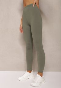 Renee - Ciemnozielone Legginsy z Gumką w Talii z Długimi Nogawkami Caleta. Okazja: na co dzień. Kolor: zielony. Długość: długie. Styl: klasyczny, casual #5