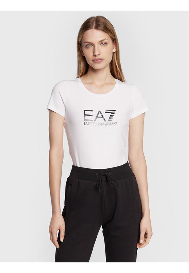 EA7 Emporio Armani T-Shirt 8NTT66 TJFKZ 0102 Biały Slim Fit. Kolor: biały. Materiał: bawełna