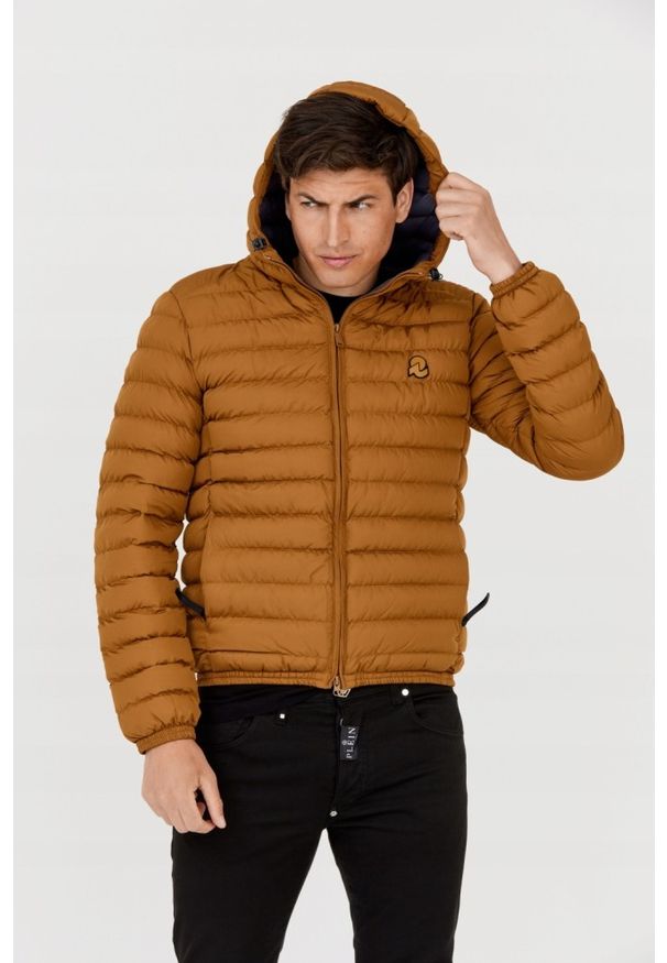 Invicta - INVICTA Brązowa męska kurtka puchowa z kapturem, Rozmiar M. Typ kołnierza: kaptur. Kolor: brązowy. Materiał: puch