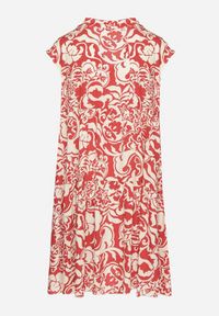 Born2be - Czerwona Bawełniana Sukienka o Kroju Oversize w Ornamentny Wzór Izelona. Okazja: na co dzień. Kolor: czerwony. Materiał: bawełna. Typ sukienki: oversize. Styl: casual, klasyczny #2