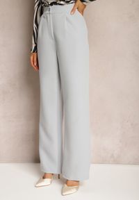 Renee - Szare Spodnie Garniturowe High Waist z Kieszeniami Denera. Okazja: na imprezę, na spotkanie biznesowe. Stan: podwyższony. Kolor: szary. Długość: długie. Wzór: paski. Styl: biznesowy, klasyczny, elegancki #3