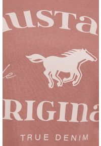 Mustang T-shirt bawełniany kolor różowy. Okazja: na co dzień. Kolor: różowy. Materiał: bawełna. Wzór: nadruk. Styl: casual #3