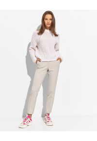 PESERICO - Różowy sweter ażurowy. Kolor: wielokolorowy, fioletowy, różowy. Materiał: kaszmir, jedwab, wełna. Długość rękawa: długi rękaw. Długość: długie. Wzór: ażurowy