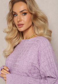 Renee - Fioletowy Dzianinowy Sweter z Rękawami typu Nietoperz Cascapia. Kolor: fioletowy. Materiał: dzianina. Styl: klasyczny #2