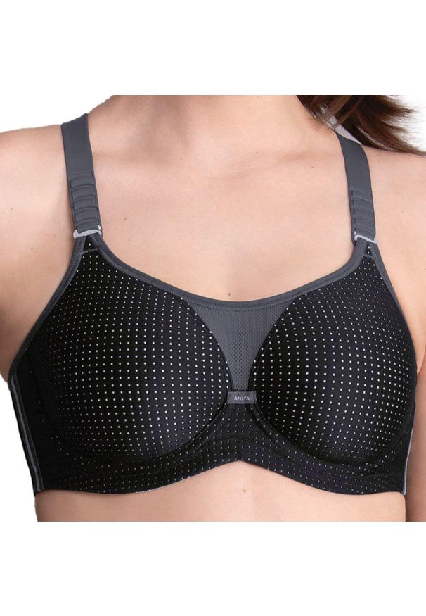 ANITA ACTIVE - Stanik do biegania Performance WireX z wysoki poziomem podtrzymywania. Kolor: czarny, biały, wielokolorowy. Materiał: poliester, elastan, poliamid. Rodzaj stanika: biustonosz z fiszbinami. Długość rękawa: na ramiączkach. Sport: bieganie