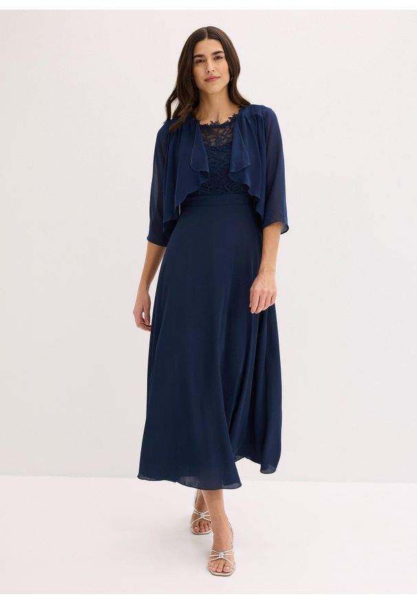 bonprix - Bolerko z delikatnego szyfonu. Kolor: niebieski. Materiał: szyfon, poliester