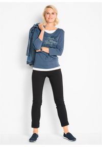 bonprix - Shirt 2 w 1, rękawy 3/4. Kolor: niebieski. Materiał: bawełna. Wzór: nadruk #3