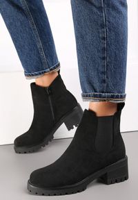 Renee - Czarne Botki na Słupku Ruiha. Okazja: na co dzień. Kolor: czarny. Materiał: jeans. Szerokość cholewki: normalna. Obcas: na słupku. Styl: casual, klasyczny, elegancki #3