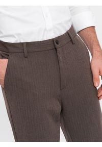 Ombre Clothing - Spodnie męskie chino z gumką w pasie SLIM FIT - czekoladowe V2 OM-PACP-0158 - XXL. Okazja: na co dzień. Kolor: brązowy. Materiał: poliester, elastan, wiskoza. Styl: casual #3
