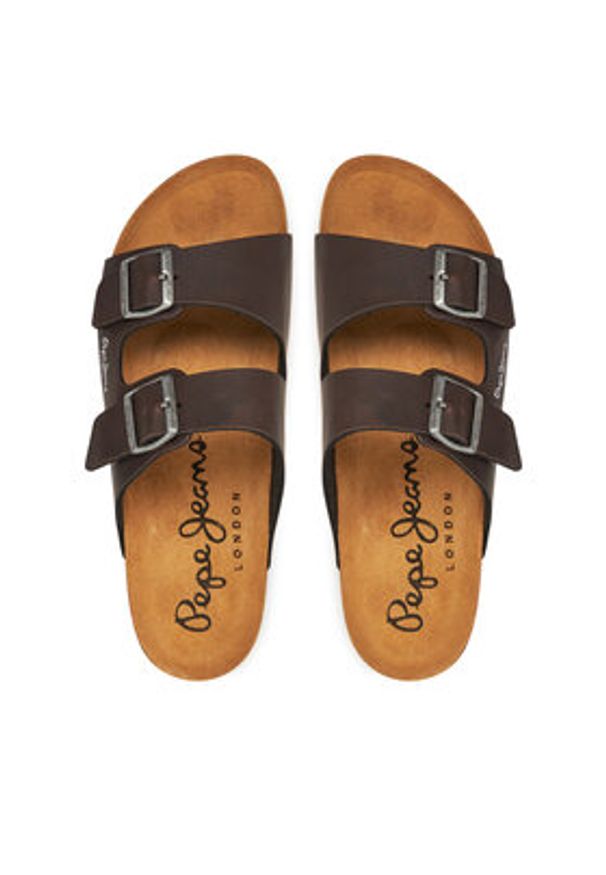 Pepe Jeans Klapki PMS90108 Brązowy. Kolor: brązowy. Materiał: skóra