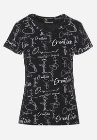 Born2be - Czarny T-shirt z Bawełny Zdobiony Nadrukiem z Napisami Mirindela. Okazja: na co dzień. Kolor: czarny. Materiał: bawełna. Wzór: napisy, aplikacja, nadruk. Styl: klasyczny, elegancki, casual #4