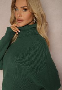 Renee - Ciemnozielony Golf z Domieszką Wiskozy i Kaszmiru Azivara. Okazja: na co dzień. Typ kołnierza: golf. Kolor: zielony. Materiał: kaszmir, wiskoza. Wzór: aplikacja. Styl: casual, elegancki #4