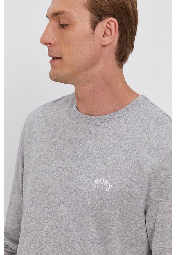 BOSS - Boss - Longsleeve bawełniany. Okazja: na co dzień. Kolor: szary. Materiał: bawełna. Długość rękawa: długi rękaw. Wzór: gładki. Styl: casual