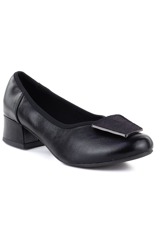 Czółenka damskie na klocku komfortowe czarne M.Daszyński SA279-1 3. Kolor: czarny. Materiał: skóra ekologiczna