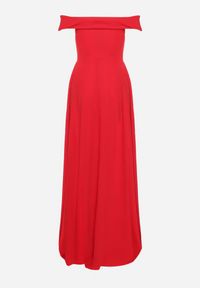 Born2be - Czerwona Koktajlowa Rozkloszowana Sukienka z Hiszpańskim Dekoltem i Rozcięciem na Nogę Gralia. Okazja: na wesele, na ślub cywilny, na studniówkę. Kolor: czerwony. Typ sukienki: rozkloszowane. Styl: wizytowy #6