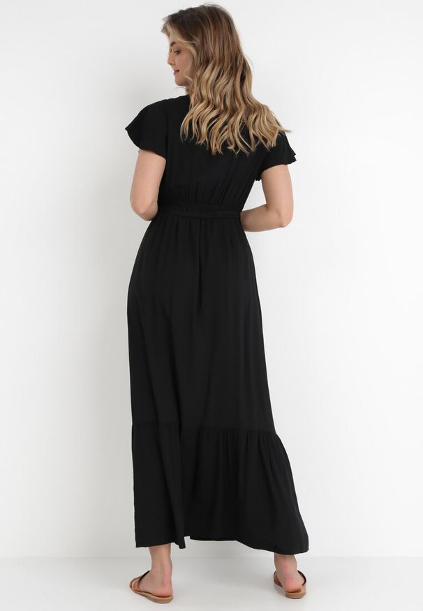 Born2be - Czarna Sukienka Diomeira. Kolor: czarny. Materiał: tkanina. Wzór: gładki, jednolity. Typ sukienki: kopertowe. Styl: elegancki, klasyczny. Długość: maxi