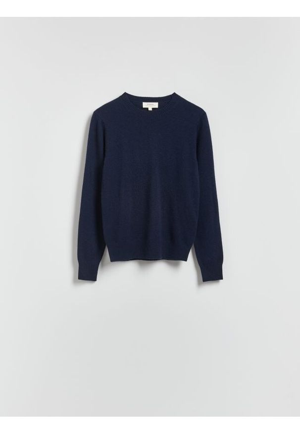 Reserved - Wełniany sweter z dodatkiem kaszmiru - granatowy. Kolor: niebieski. Materiał: kaszmir, wełna