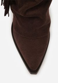 Renee - Brązowe Botki Kowbojki na Słupku Ozdobione Frędzlami i Wywiniętą Cholewką Aedime. Okazja: na co dzień. Kolor: brązowy. Szerokość cholewki: normalna. Wzór: aplikacja. Obcas: na słupku. Styl: casual #5