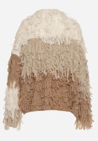 Born2be - Beżowy Niezapinany Kardigan z Dodatkiem Wełny o Fakturze Imitującej Pióra Lanida. Okazja: na spotkanie biznesowe, do pracy, na co dzień. Kolor: beżowy. Materiał: wełna. Wzór: gładki. Styl: elegancki, casual, biznesowy #7