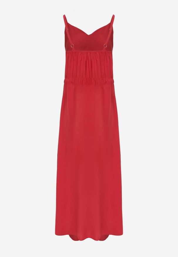 Renee - Bordowa Sukienka z Wiskozy Kena. Okazja: na co dzień. Typ kołnierza: kokarda. Kolor: czerwony. Typ sukienki: proste. Materiał: wiskoza. Długość rękawa: na ramiączkach. Sezon: lato. Styl: casual. Długość: maxi