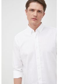 BOSS koszula bawełniana męska kolor biały slim z kołnierzykiem button-down. Typ kołnierza: button down. Kolor: biały. Materiał: bawełna #2