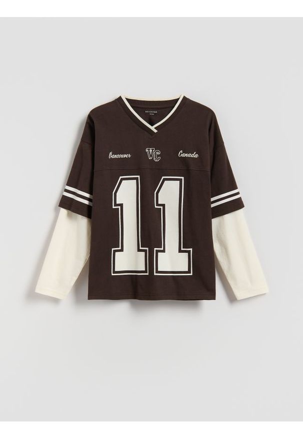 Reserved - Bawełniany longsleeve - ciemnobrązowy. Kolor: brązowy. Materiał: bawełna. Długość rękawa: długi rękaw